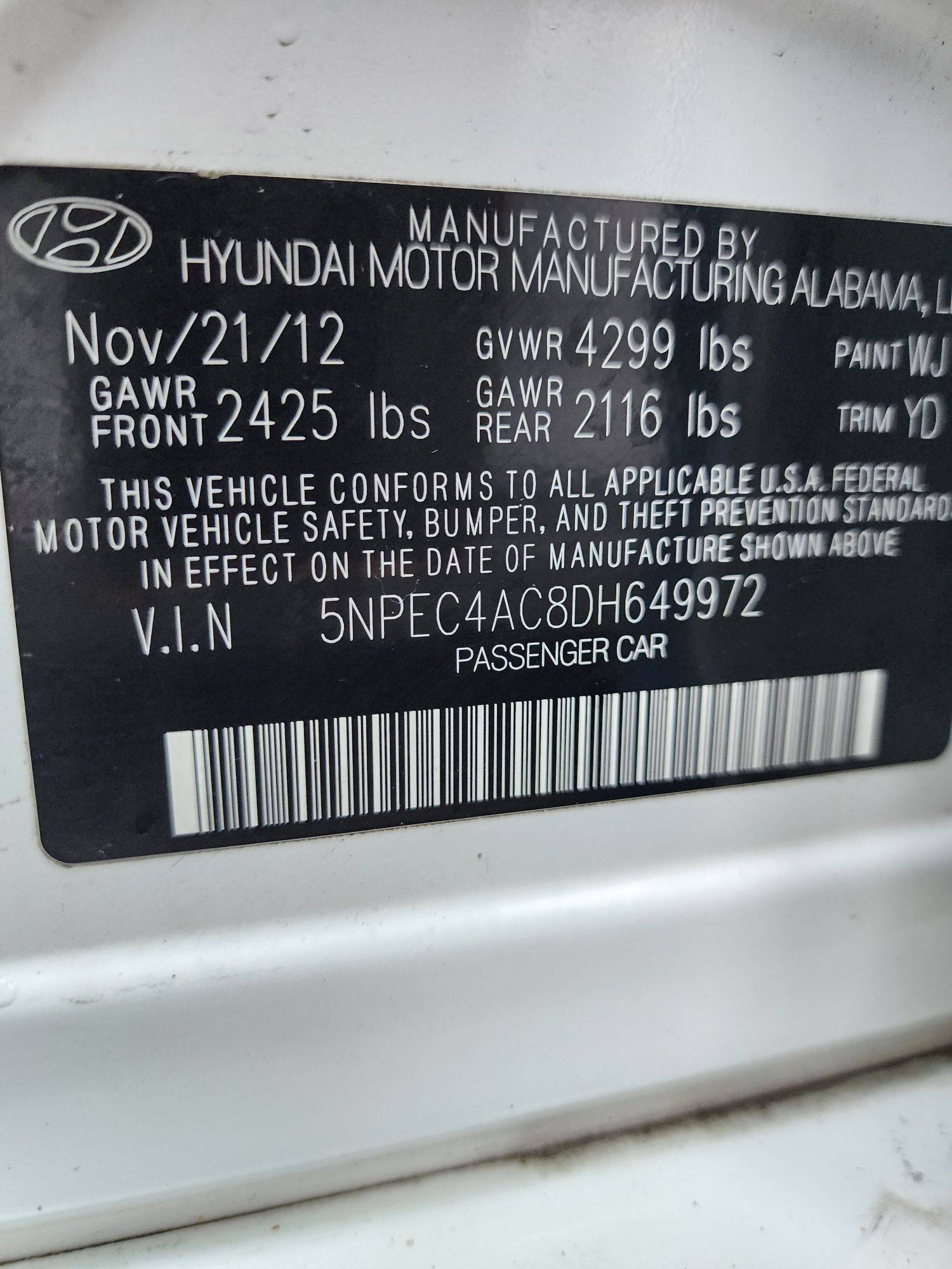 2013 HYUNDAI SONATA — 155239 Miles — Lot 37615152 - Marhaba Auctions Used Cars - Image 3