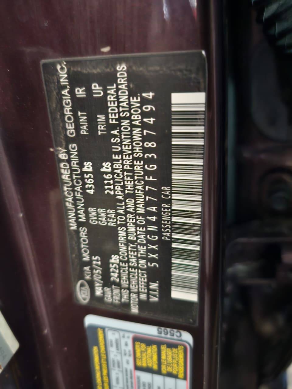 2015 KIA OPTIMA — sold — Lot 77FG387494 — Main - Marhaba Auctions Used Cars - Image 9