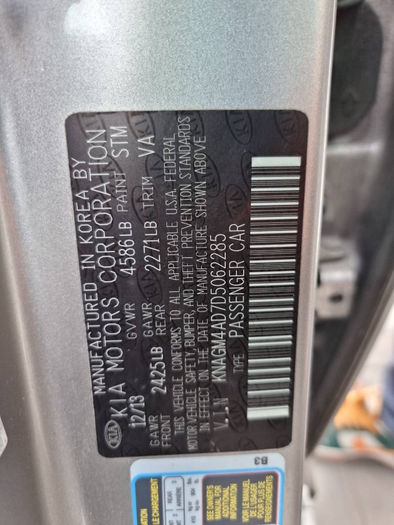 2013 KIA OPTIMA — 158826 Miles — Lot 125487 — Ind. 12 - Marhaba Auctions Used Cars - Image 9