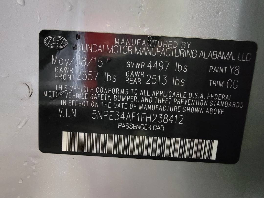 2015 HYUNDAI SONATA — 104618 Miles — Lot H238412 — Main - Marhaba Auctions Used Cars - Image 9