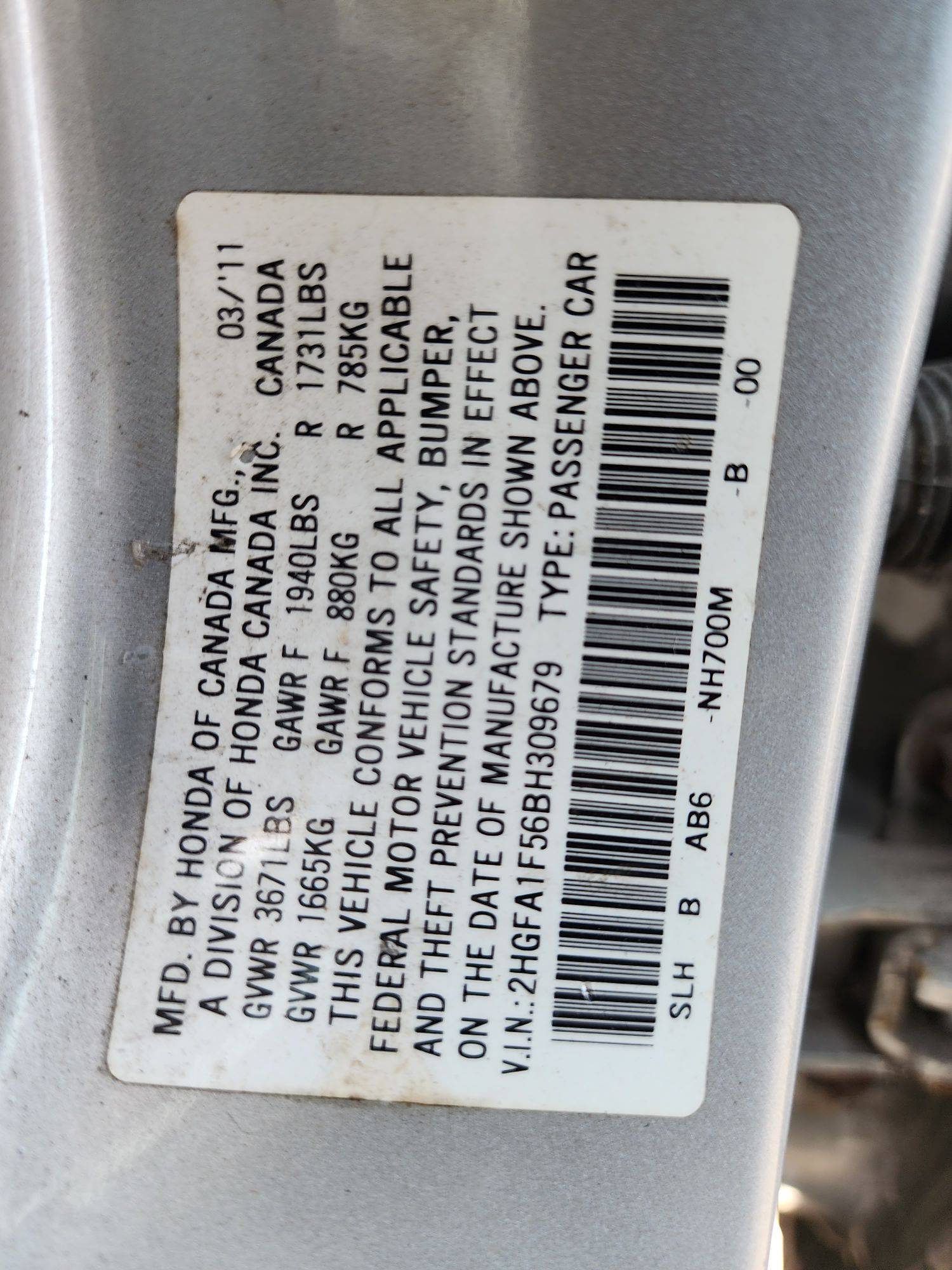 2011 HONDA CIVIC — 108401 Miles — Lot 53048032 - Marhaba Auctions Used Cars - Image 3
