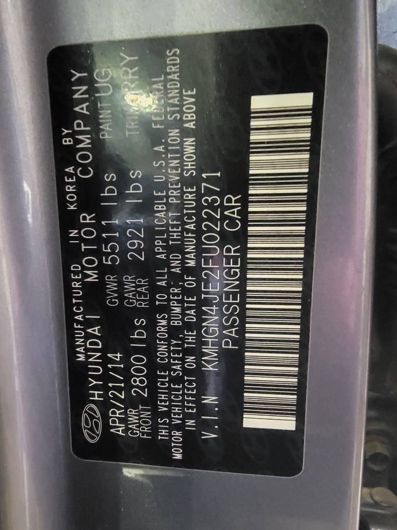 2015 HYUNDAI GENESIS — 187694 Miles — Lot U022371 — Main - Marhaba Auctions Used Cars - Image 9