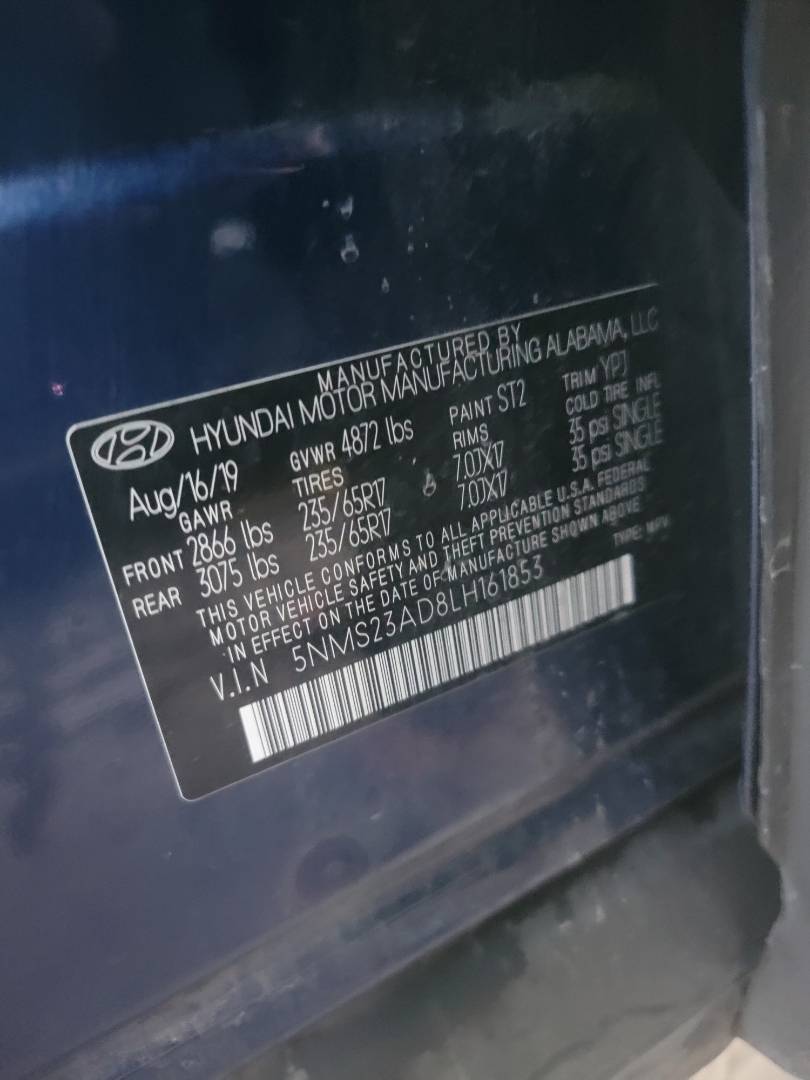 2020 HYUNDAI SANTA FE — 130030 Miles — Lot D8LH161853 — Main - Marhaba Auctions Used Cars - Image 7