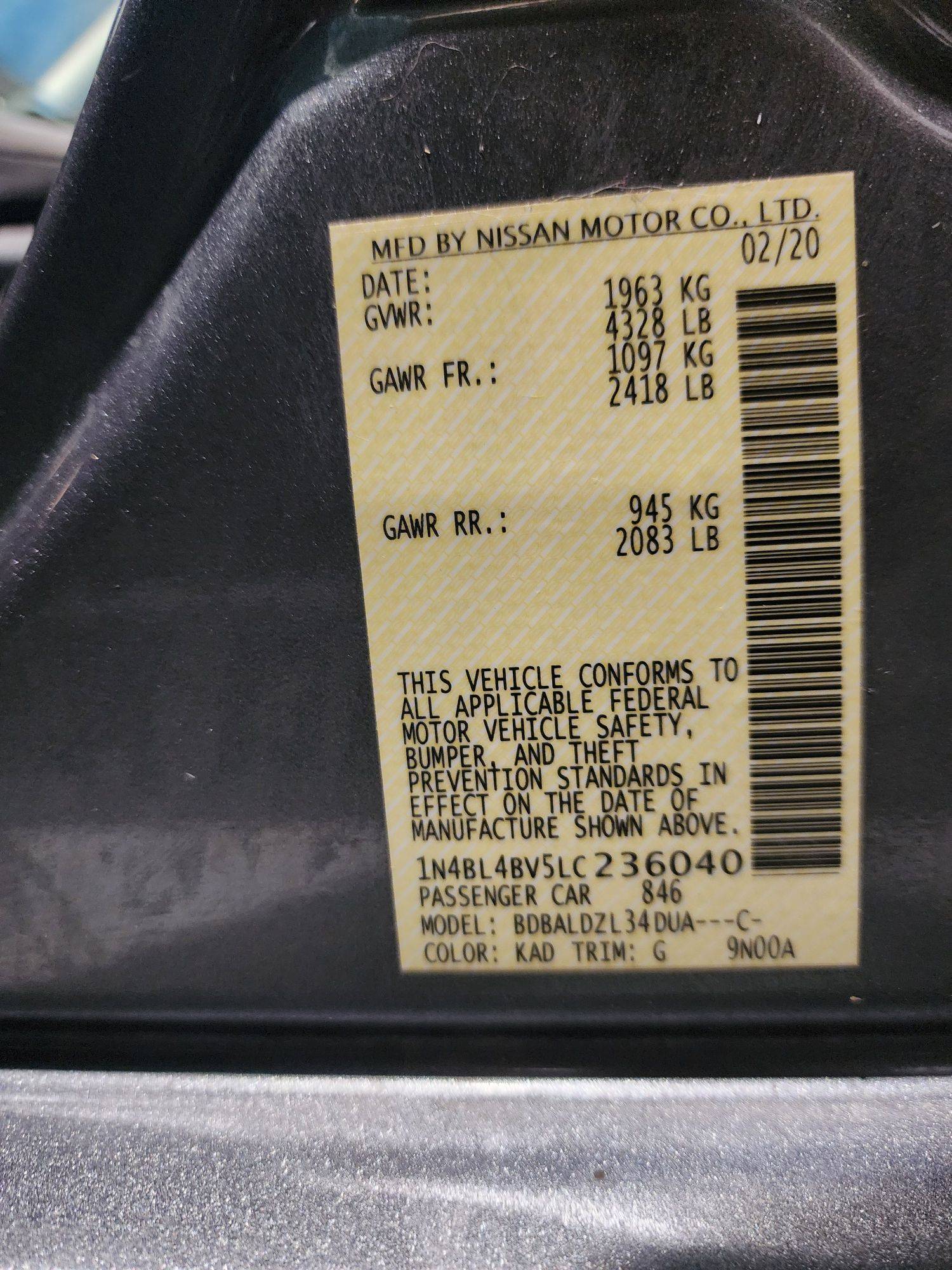 2020 NISSAN ALTIMA — 117246 Miles — Lot 124578 — Al Quoz - Marhaba Auctions Used Cars - Image 10