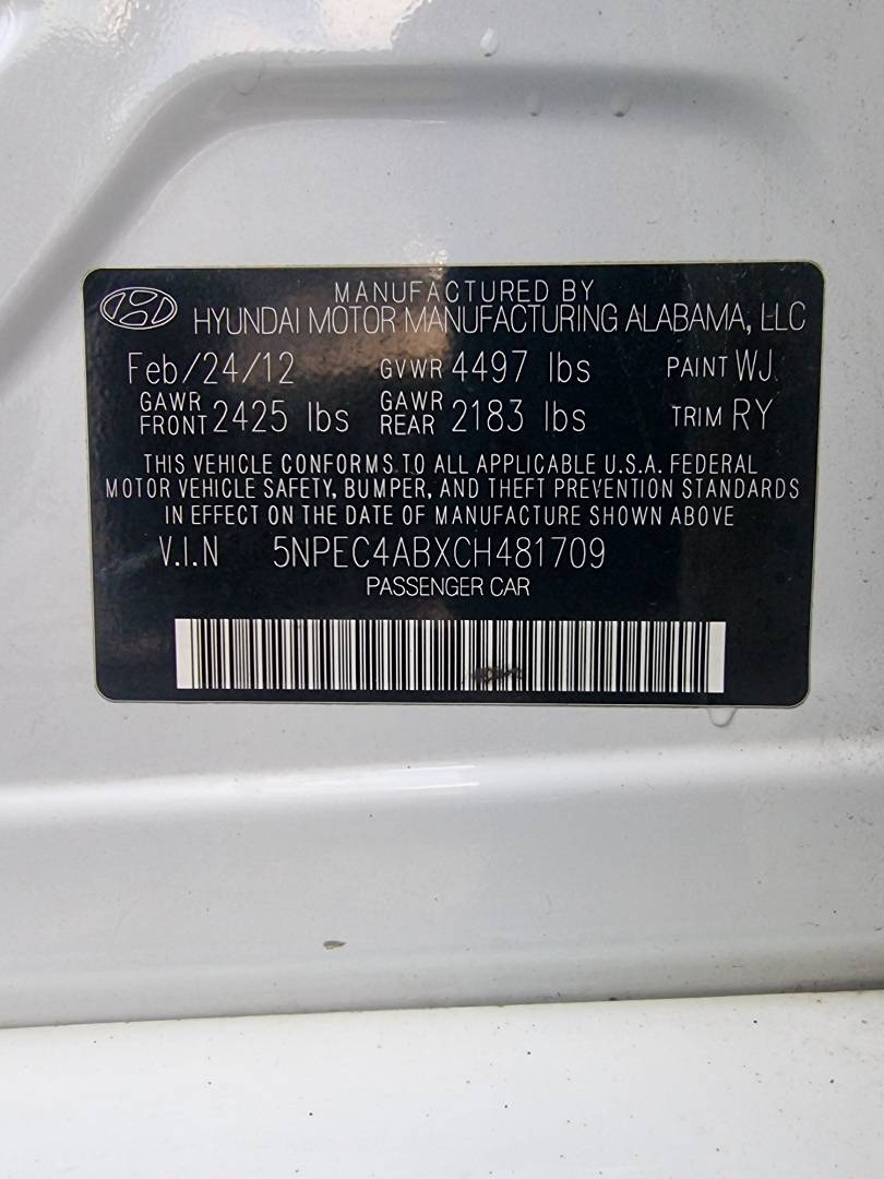 2012 HYUNDAI SONATA — 172034 Miles — Lot 124587 — Ind. 12 - Marhaba Auctions Used Cars - Image 10