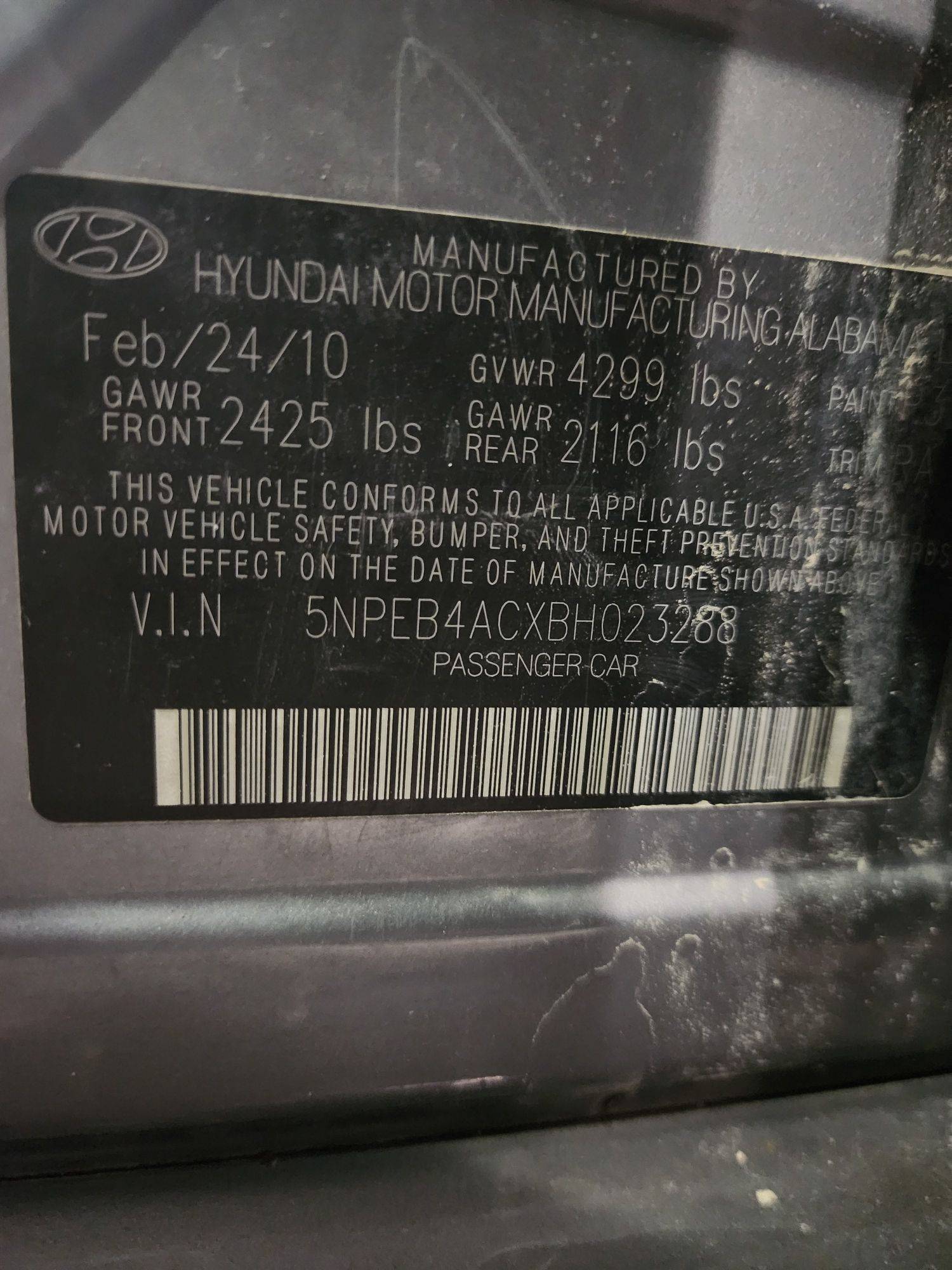2011 HYUNDAI SONATA — 251482 Miles — Lot 37405611 - Marhaba Auctions Used Cars - Image 3