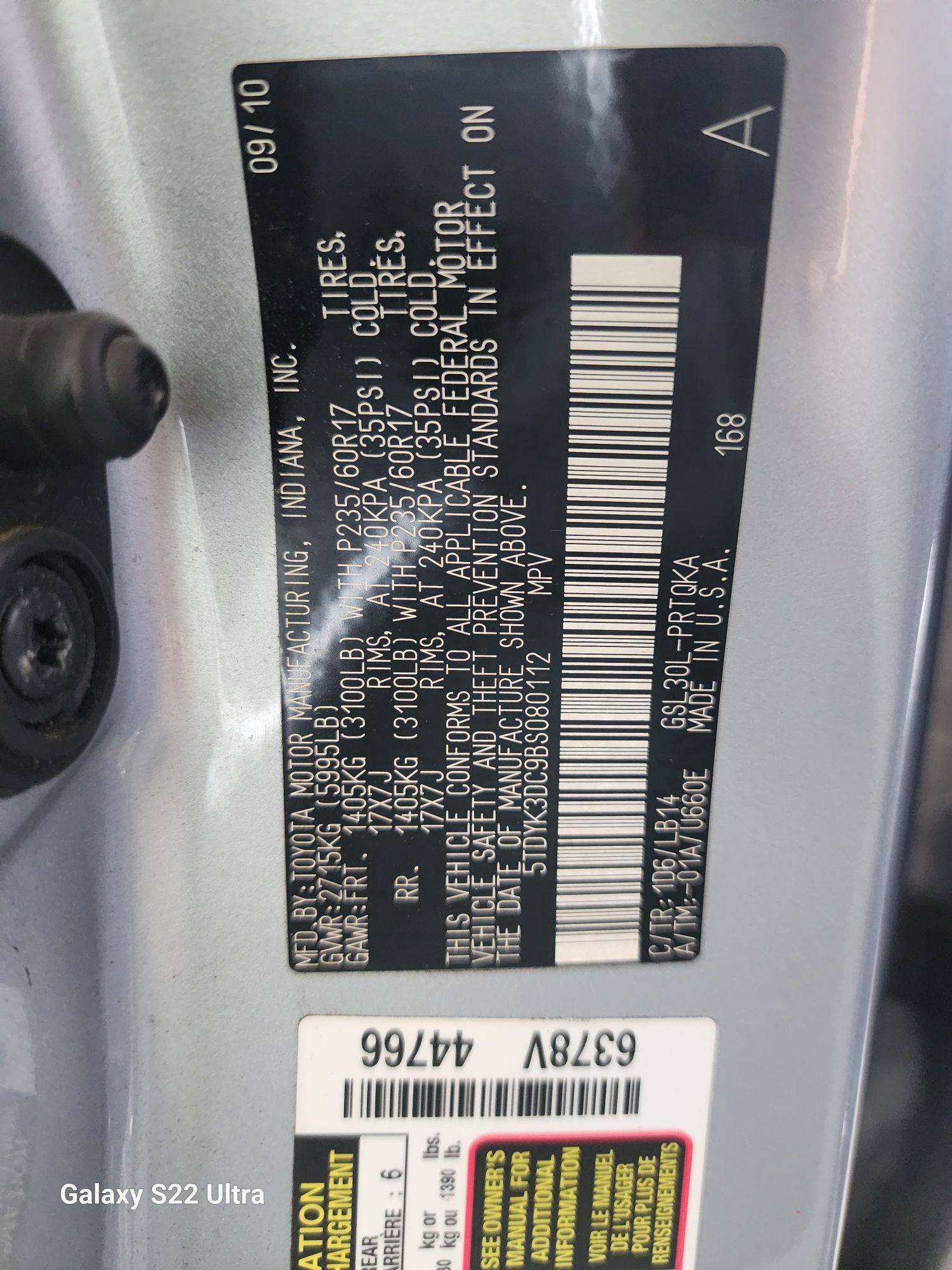 2011 TOYOTA SIENNA — 224352 Miles — Lot BS080112 - Marhaba Auctions Used Cars - Image 10