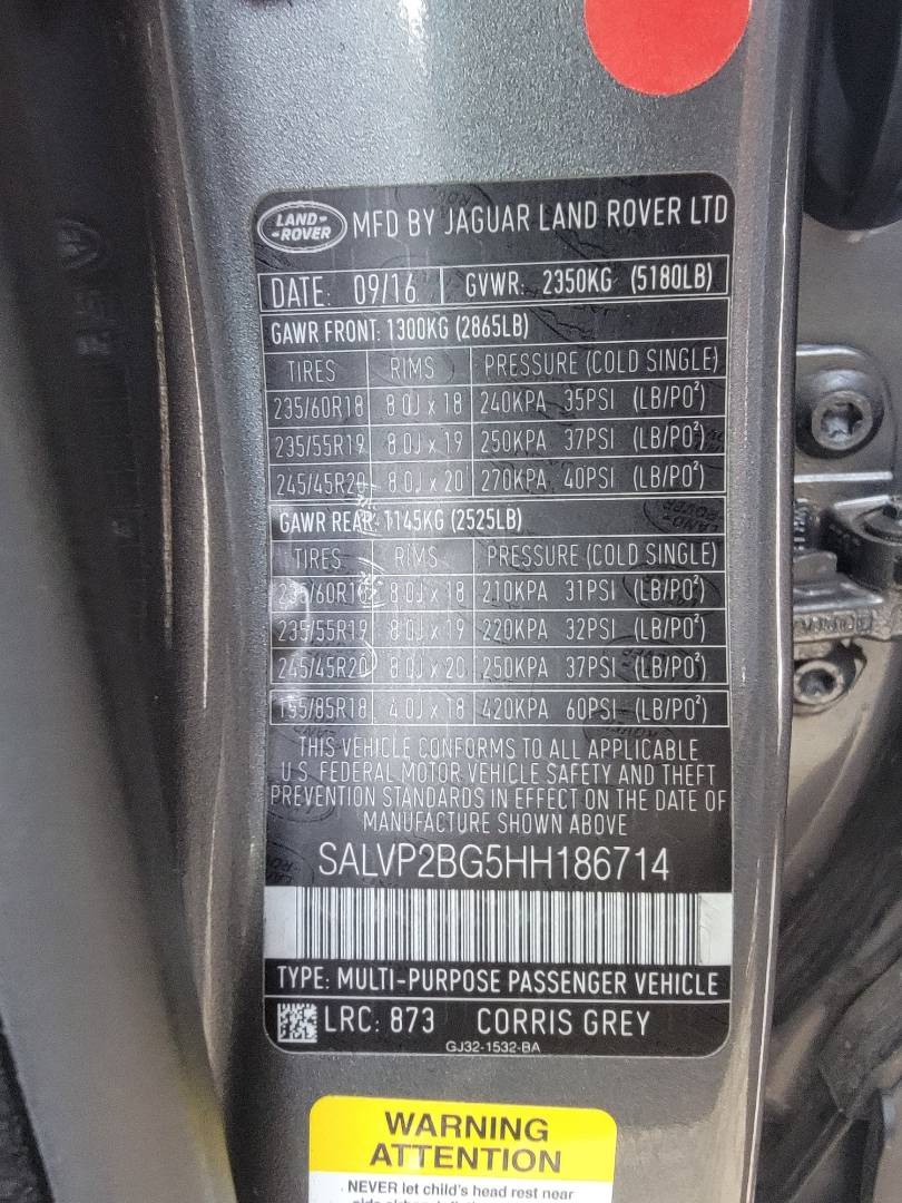 2017 LAND ROVER RANGE ROVER EVOQUE SE — 85231 Miles — Lot 38452236 — Souq - Marhaba Auctions Used Cars - Image 8