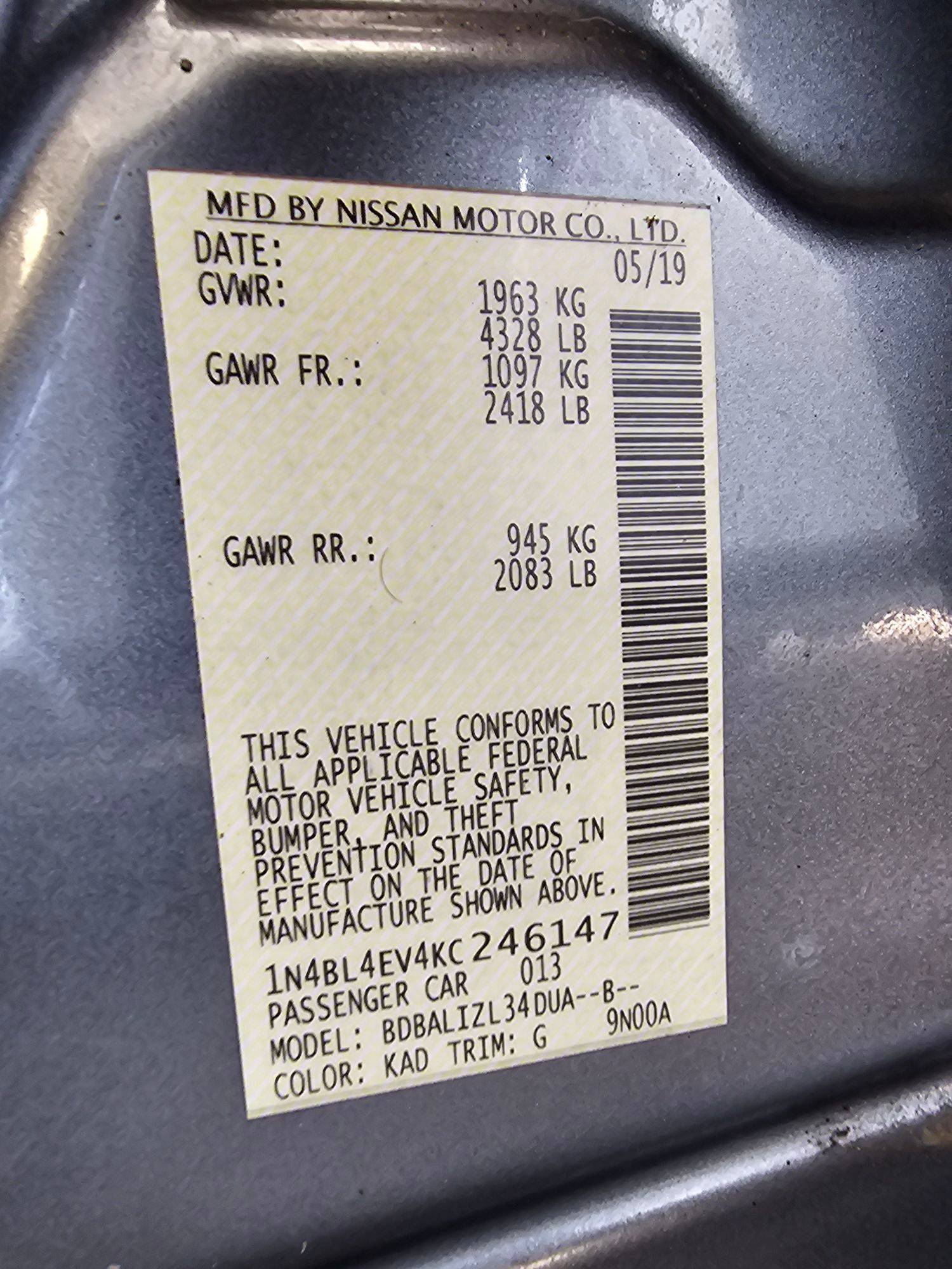 2019 NISSAN ALTIMA — 95424 Miles — Lot 4KC246147 — Main - Marhaba Auctions Used Cars - Image 10