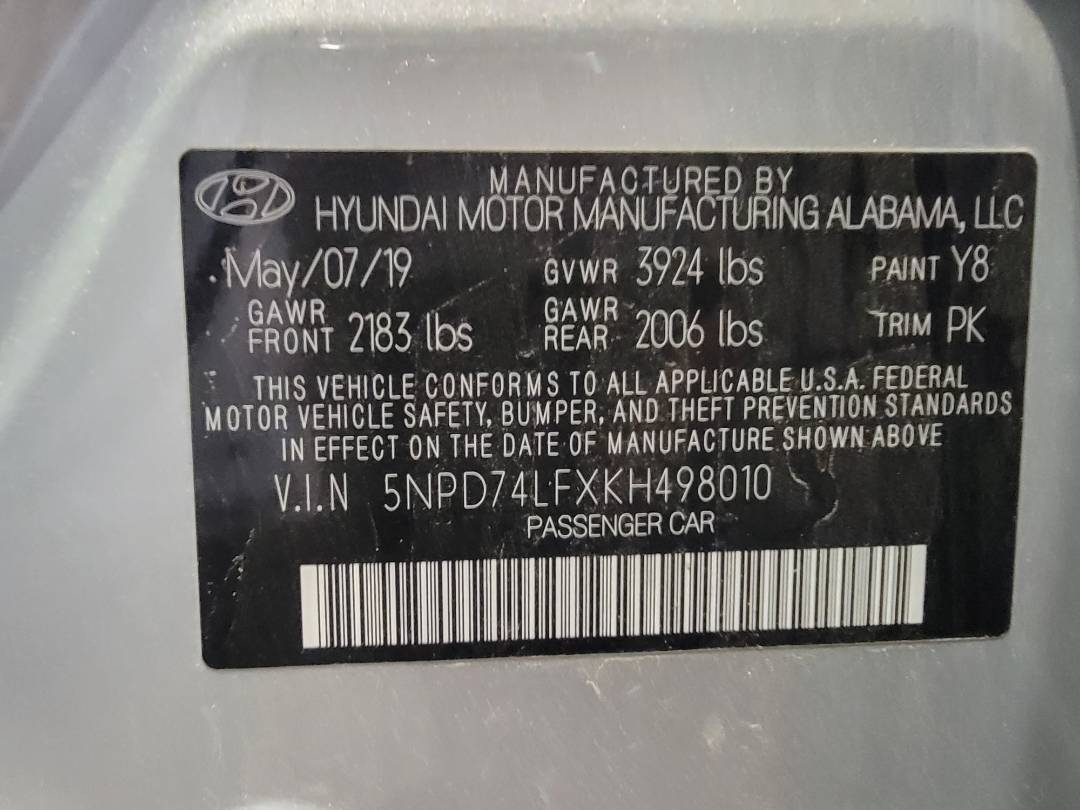2019 HYUNDAI ELANTRA — 110116 Miles — Lot H498010 — Main - Marhaba Auctions Used Cars - Image 8
