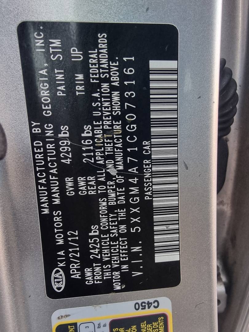 2012 KIA OPTIMA — 197234 Miles — Lot CG073161 — Souq - Marhaba Auctions Used Cars - Image 9
