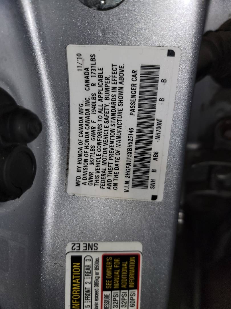 2011 HONDA CIVIC — 206358 Miles — Lot 65734883 - Marhaba Auctions Used Cars - Image 9