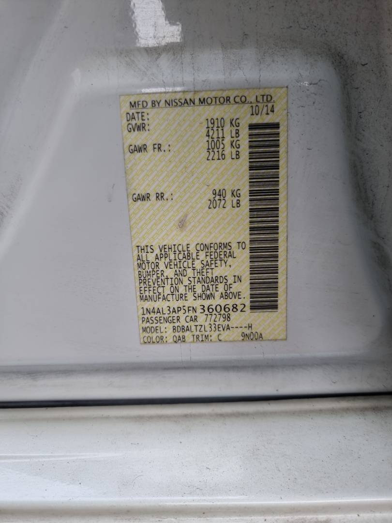 2015 NISSAN ALTIMA — 127392 Miles — Lot 124578 — Ind. 12 - Marhaba Auctions Used Cars - Image 10