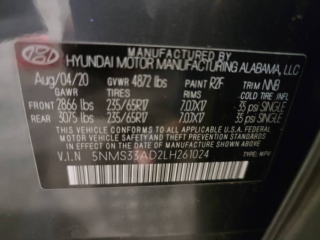2020 HYUNDAI SANTA FE — 37177 Miles — Lot 261024 - Marhaba Auctions Used Cars - Image 9