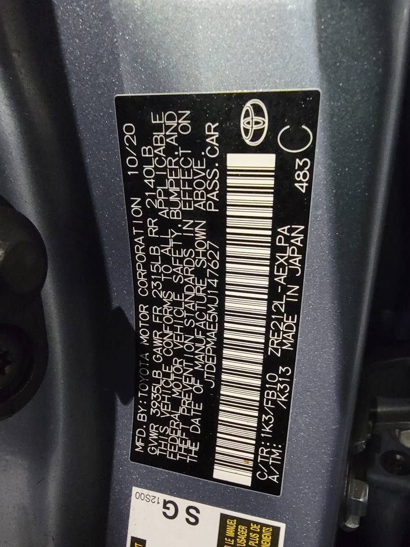 2021 TOYOTA COROLLA — 32735 Miles — Lot J147627 - Marhaba Auctions Used Cars - Image 3