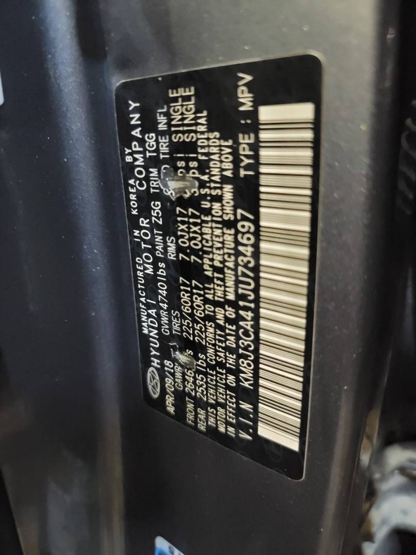 2018 HYUNDAI TUCSON — 72978 Miles — Lot JU734697 — Main - Marhaba Auctions Used Cars - Image 9