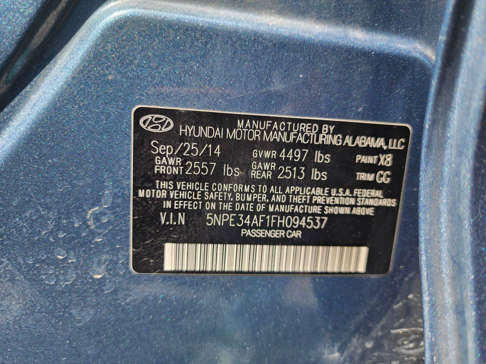 2015 HYUNDAI SONATA — 168949 Miles — Lot 94537 — Al Quoz - Marhaba Auctions Used Cars - Image 10