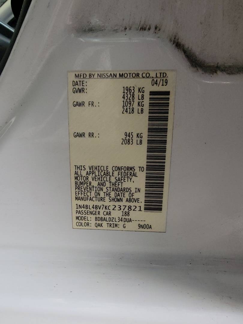 2019 NISSAN ALTIMA — 143981 Miles — Lot C237821 — Main - Marhaba Auctions Used Cars - Image 9