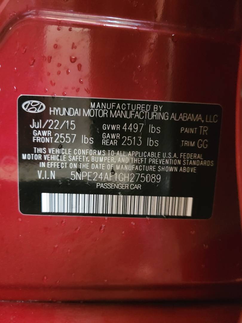 2016 HYUNDAI SONATA — 139953 Miles — Lot H275089 — Main - Marhaba Auctions Used Cars - Image 9