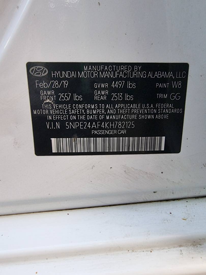 2019 HYUNDAI SONATA — 52653 Miles — Lot 125487 — Ind. 12 - Marhaba Auctions Used Cars - Image 9