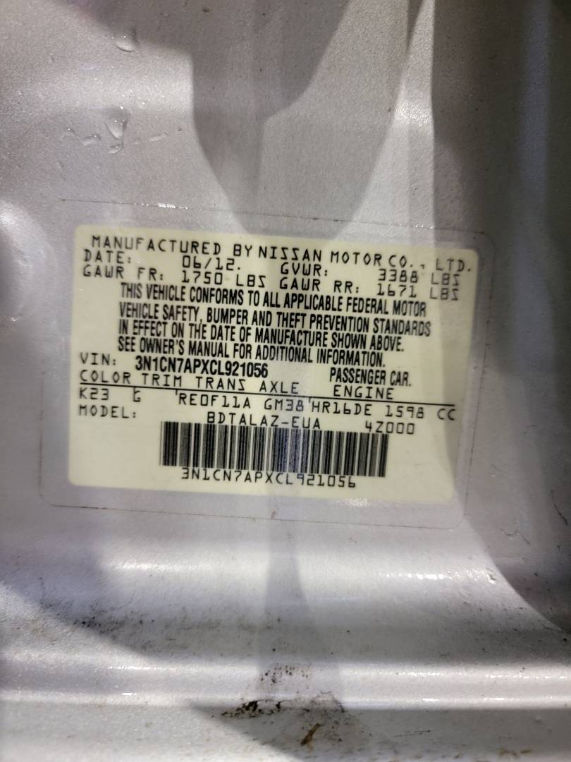 2012 NISSAN VERSA — 149663 Miles — Lot 38975294 - Marhaba Auctions Used Cars - Image 9