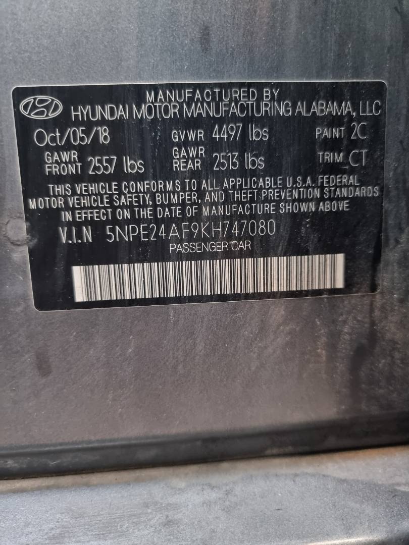 2019 HYUNDAI SONATA — 168147 Miles — Lot 215487 — Ind. 12 - Marhaba Auctions Used Cars - Image 8
