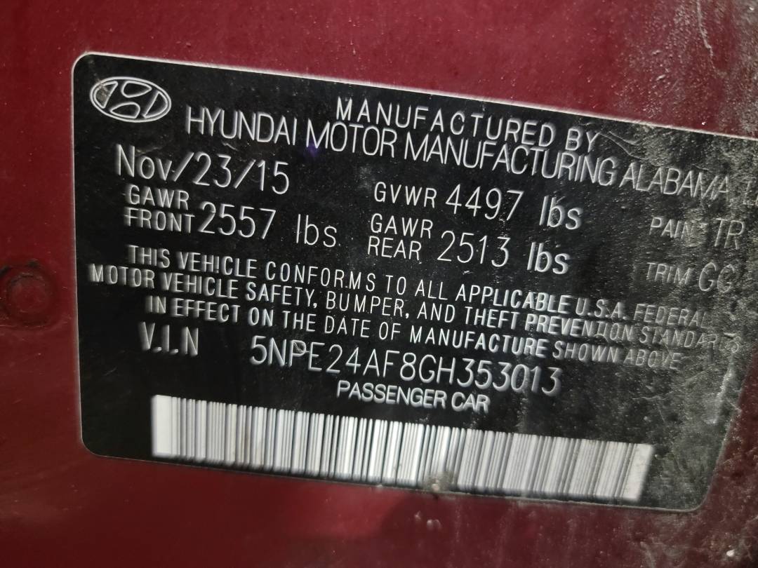 2016 HYUNDAI SONATA — 118722 Miles — Lot H353013 - Marhaba Auctions Used Cars - Image 9