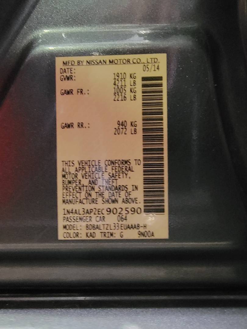 2014 NISSAN ALTIMA — 160006 Miles — Lot 2EC902590 — Main - Marhaba Auctions Used Cars - Image 11