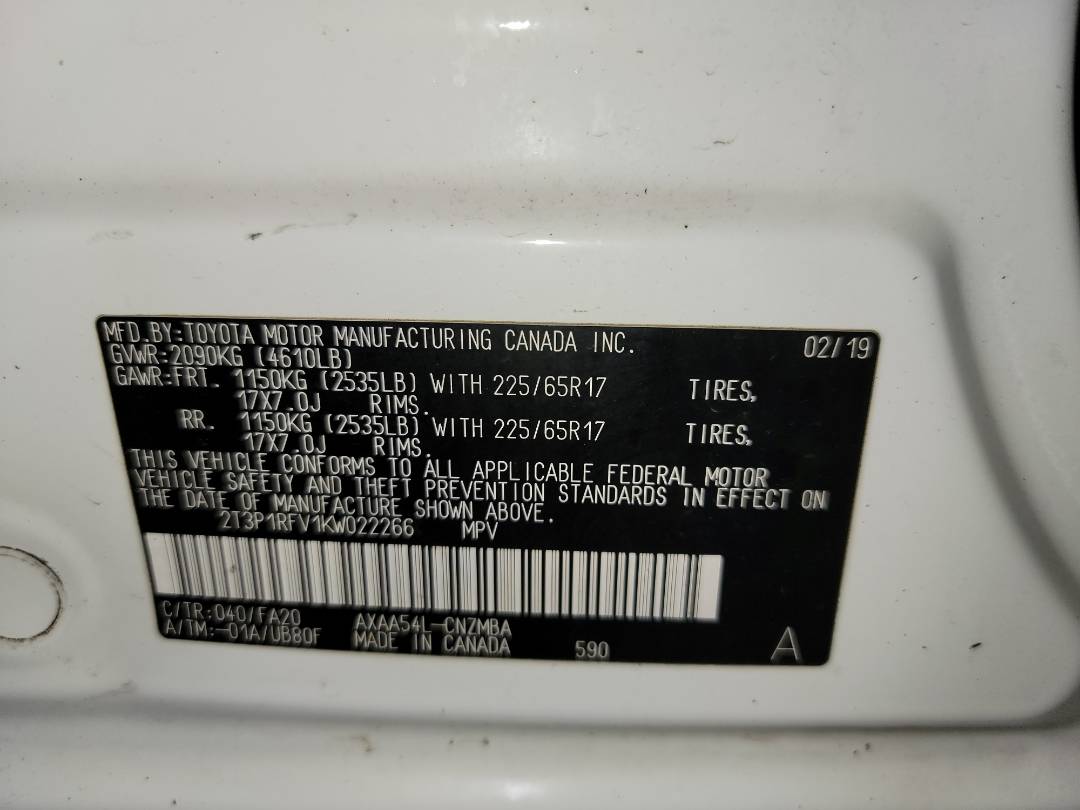 2019 TOYOTA RAV4 — 43970 Miles — Lot W022266 - Marhaba Auctions Used Cars - Image 9