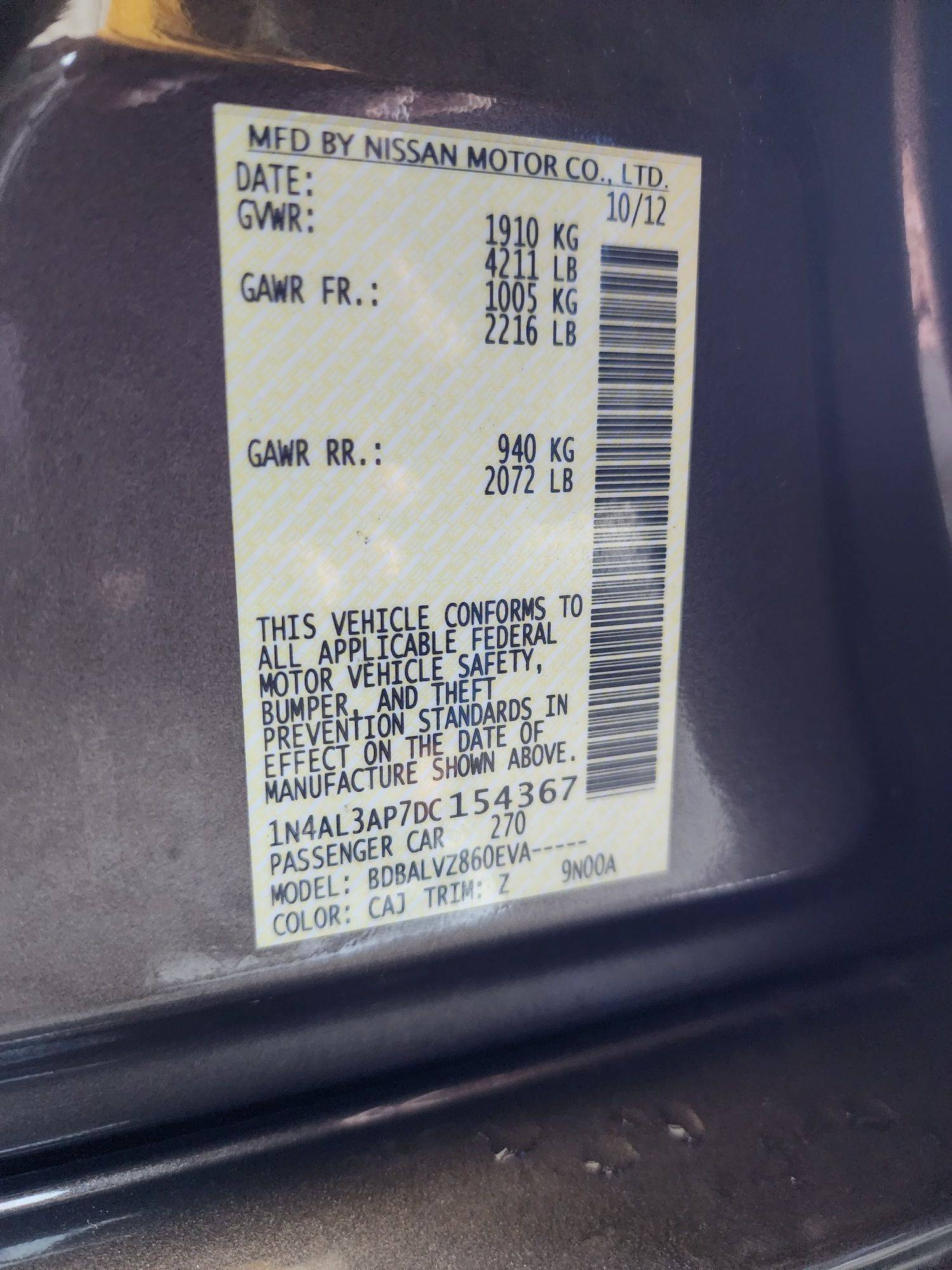 2013 NISSAN ALTIMA — 169416 Miles — Lot 43571784 — Souq - Marhaba Auctions Used Cars - Image 10