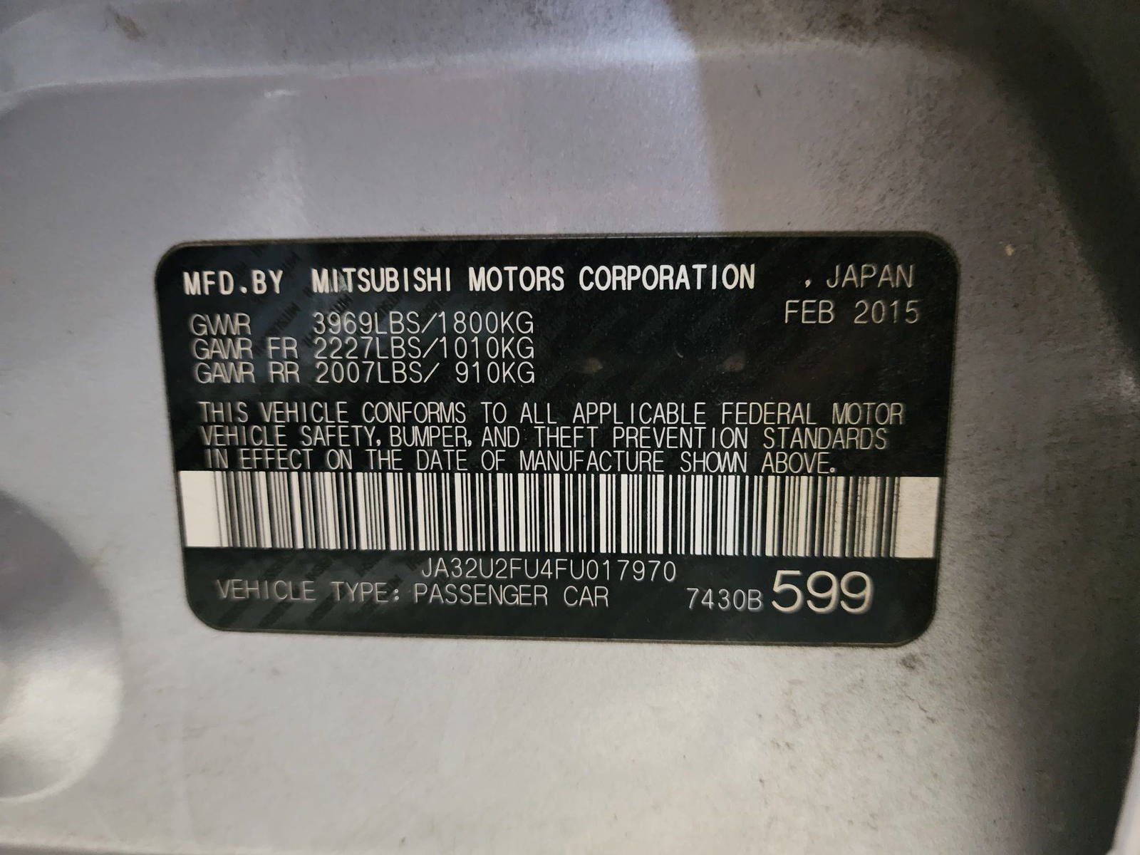 2015 MITSUBISHI LANCER — 174336 Miles — Lot 57308924 — Al Quoz - Marhaba Auctions Used Cars - Image 9
