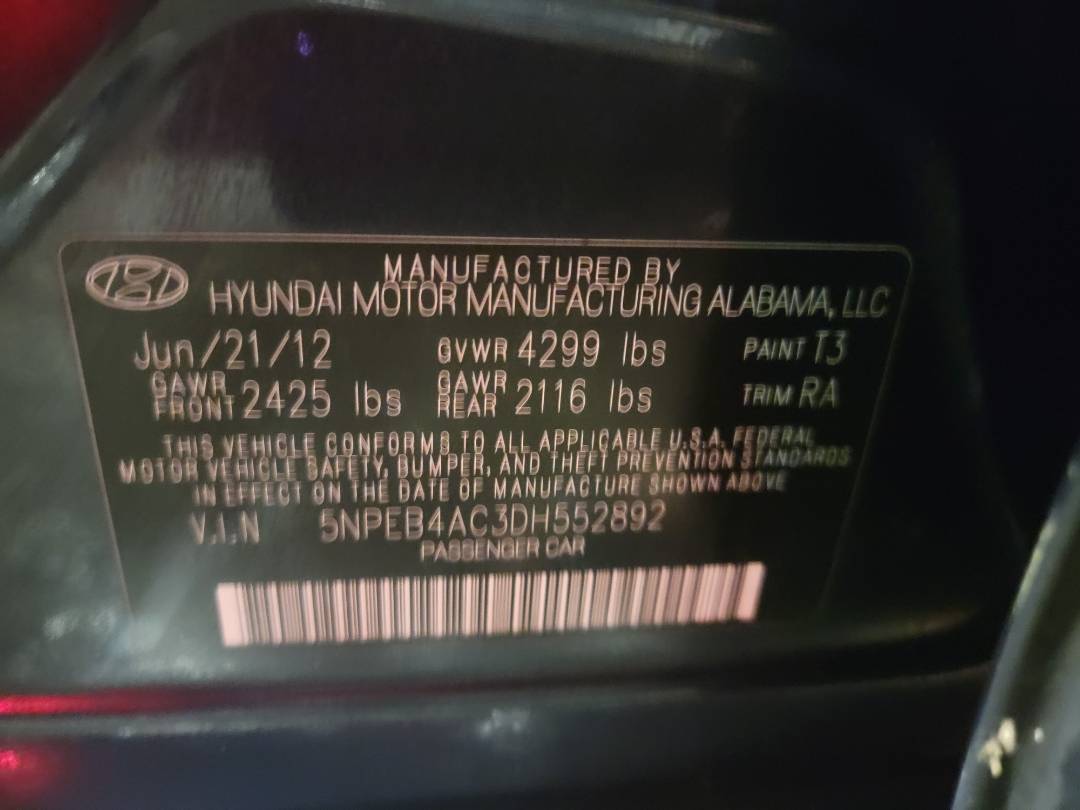 2013 HYUNDAI SONATA — 136933 Miles — Lot H552892 - Marhaba Auctions Used Cars - Image 9