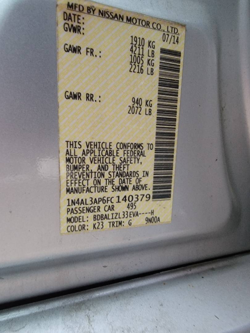 2015 NISSAN ALTIMA — 211860 Miles — Lot C140379 — Souq - Marhaba Auctions Used Cars - Image 9