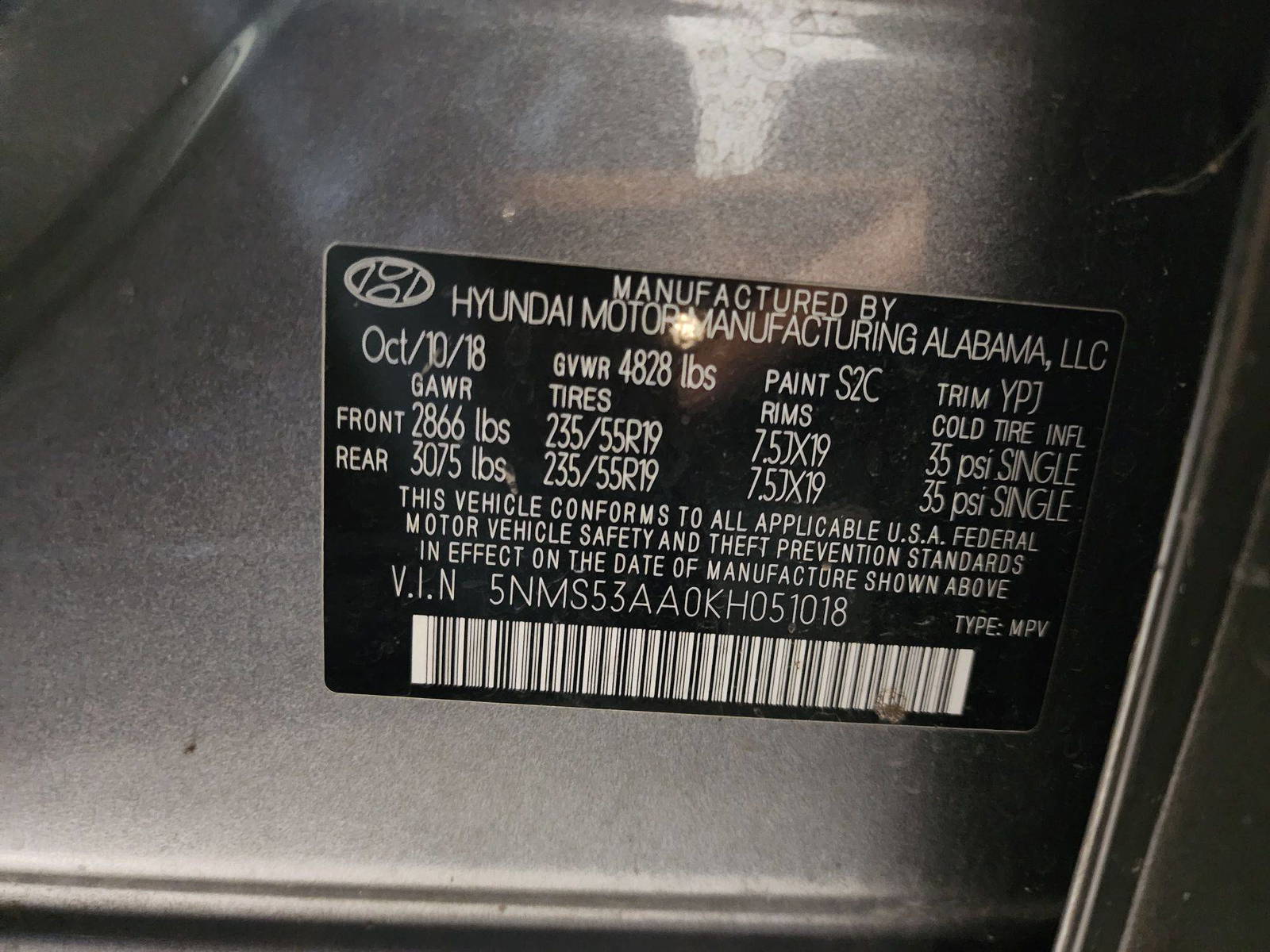 2019 HYUNDAI SANTA FE — 97698 Miles — Lot 69601164 — Al Quoz - Marhaba Auctions Used Cars - Image 11