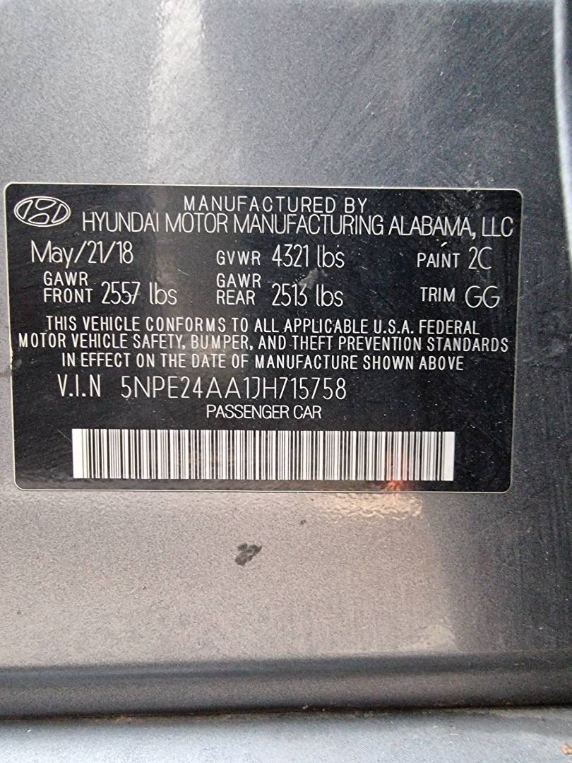 2018 HYUNDAI SONATA — 63648 Miles — Lot 125487 — Ind. 12 - Marhaba Auctions Used Cars - Image 9