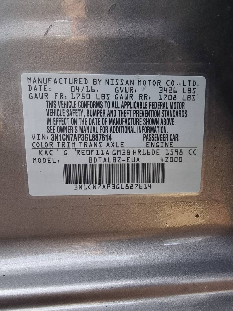 2016 NISSAN VERSA — 0 Miles — Lot 125487 — Ind. 12 - Marhaba Auctions Used Cars - Image 9
