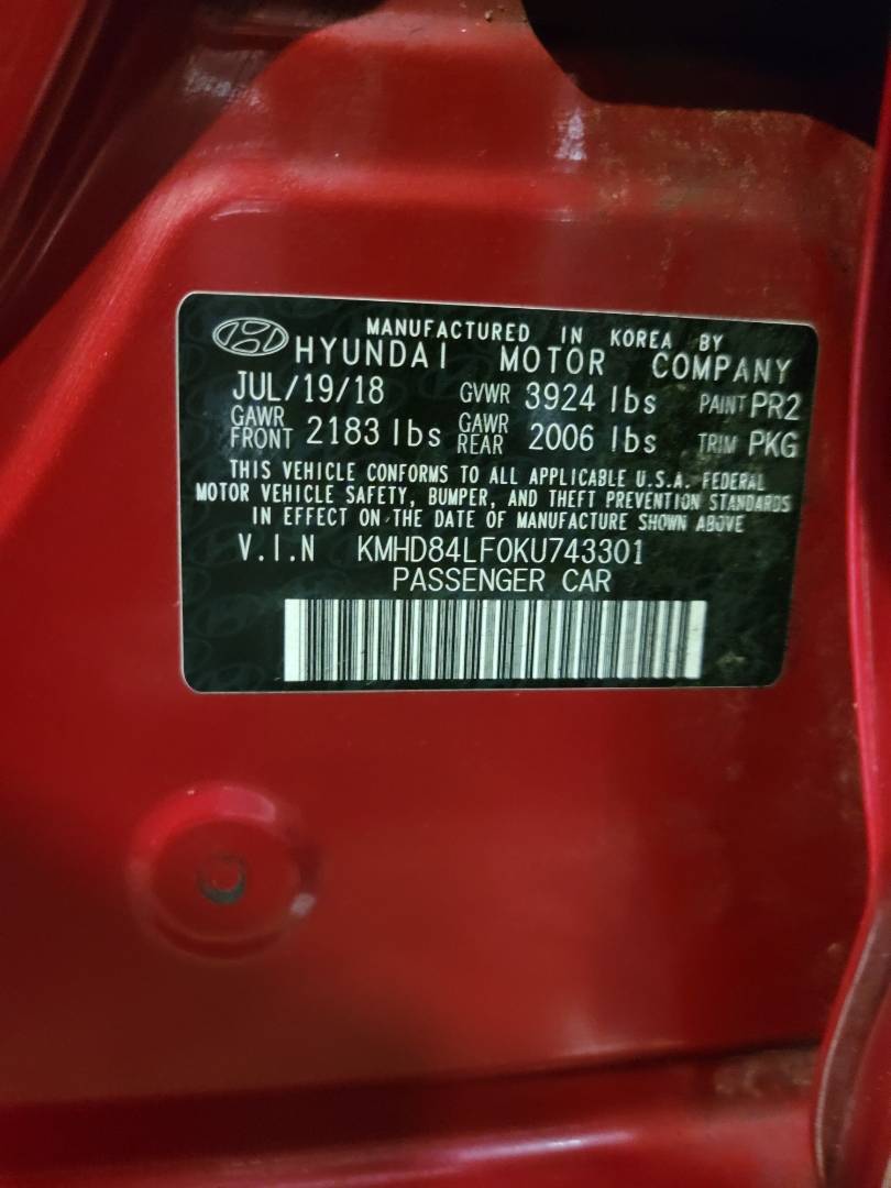 2019 HYUNDAI ELANTRA — 145764 Miles — Lot F0KU743301 — Main - Marhaba Auctions Used Cars - Image 10