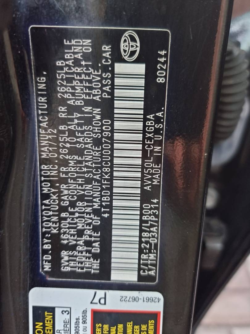 2012 TOYOTA CAMRY — 254460 Miles — Lot 007900 — Ind. 12 - Marhaba Auctions Used Cars - Image 10