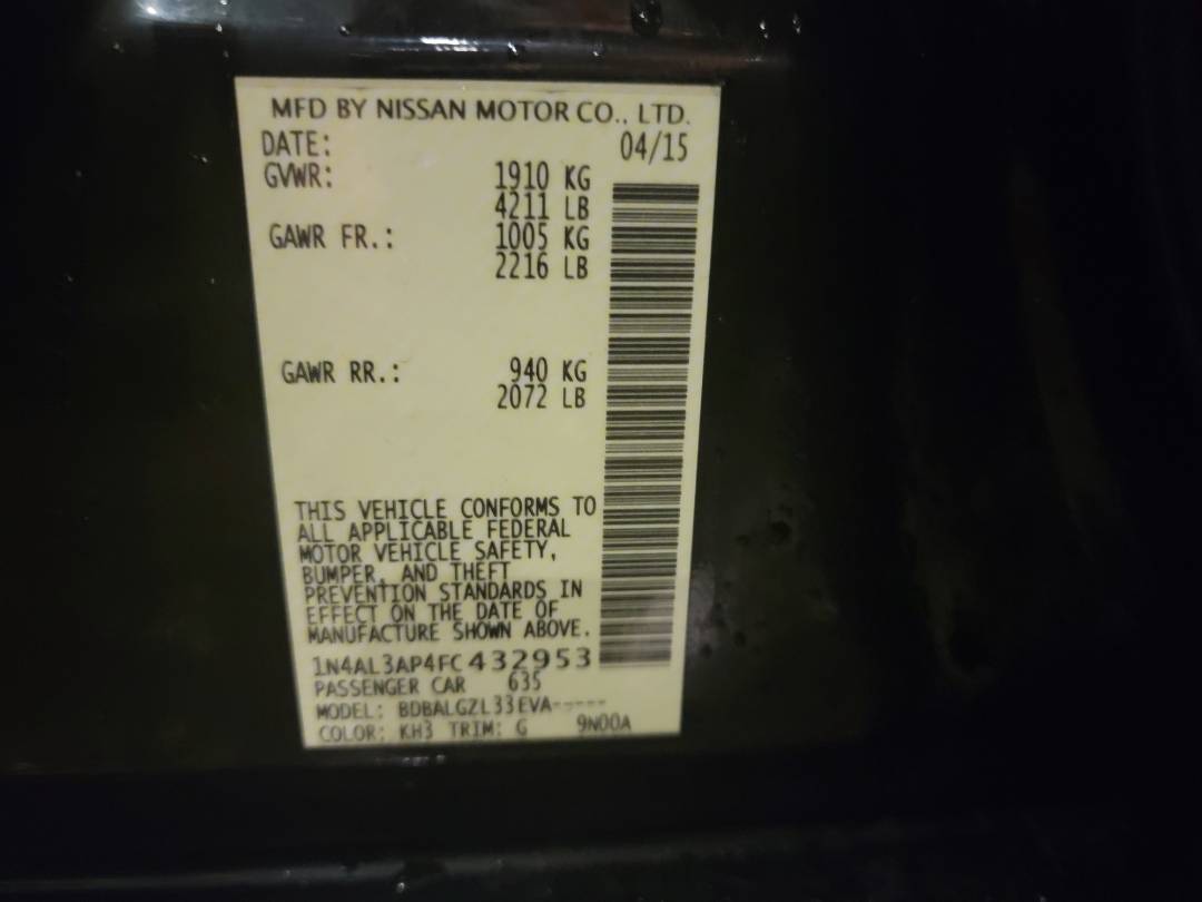 2015 NISSAN ALTIMA — 74834 Miles — Lot 432953 - Marhaba Auctions Used Cars - Image 9