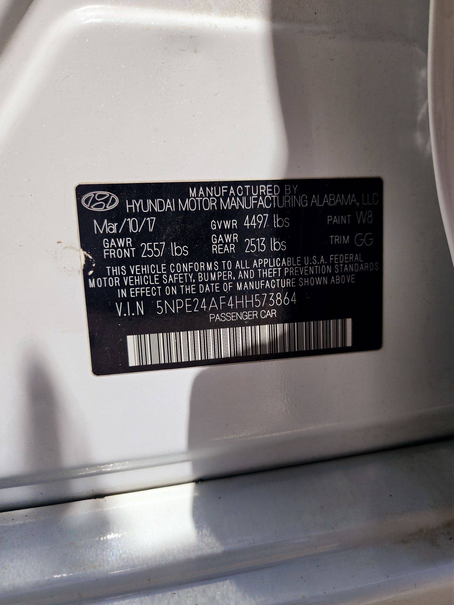 2017 HYUNDAI SONATA — 194296 Miles — Lot AF4HH573864 — Souq - Marhaba Auctions Used Cars - Image 9