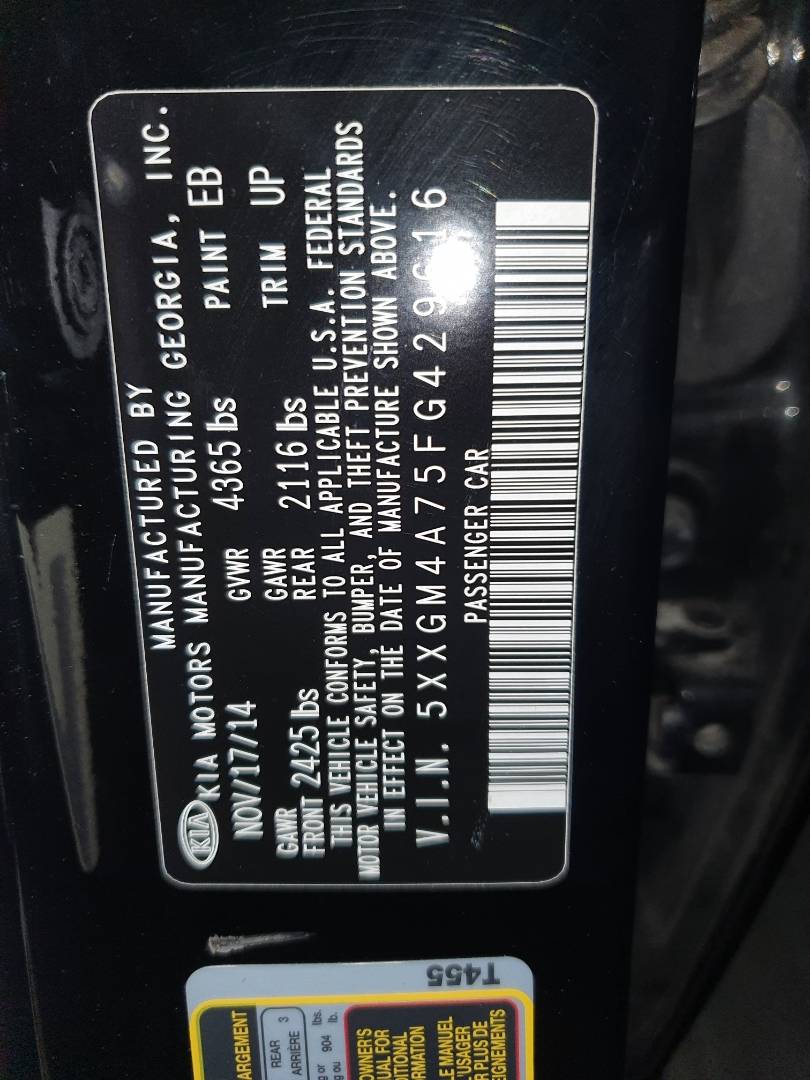 2015 KIA OPTIMA — 204461 Miles — Lot G429616 — Ind. 12 - Marhaba Auctions Used Cars - Image 8