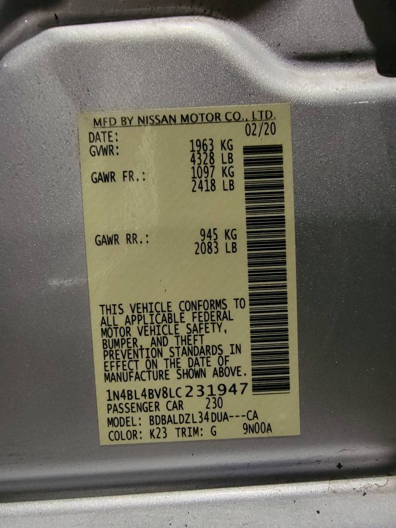 2020 NISSAN ALTIMA — 46822 Miles — Lot 8LC231947 — Main - Marhaba Auctions Used Cars - Image 9