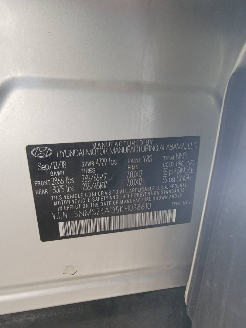 2019 HYUNDAI SANTA FE — 86882 Miles — Lot 72150564 — Main - Marhaba Auctions Used Cars - Image 9