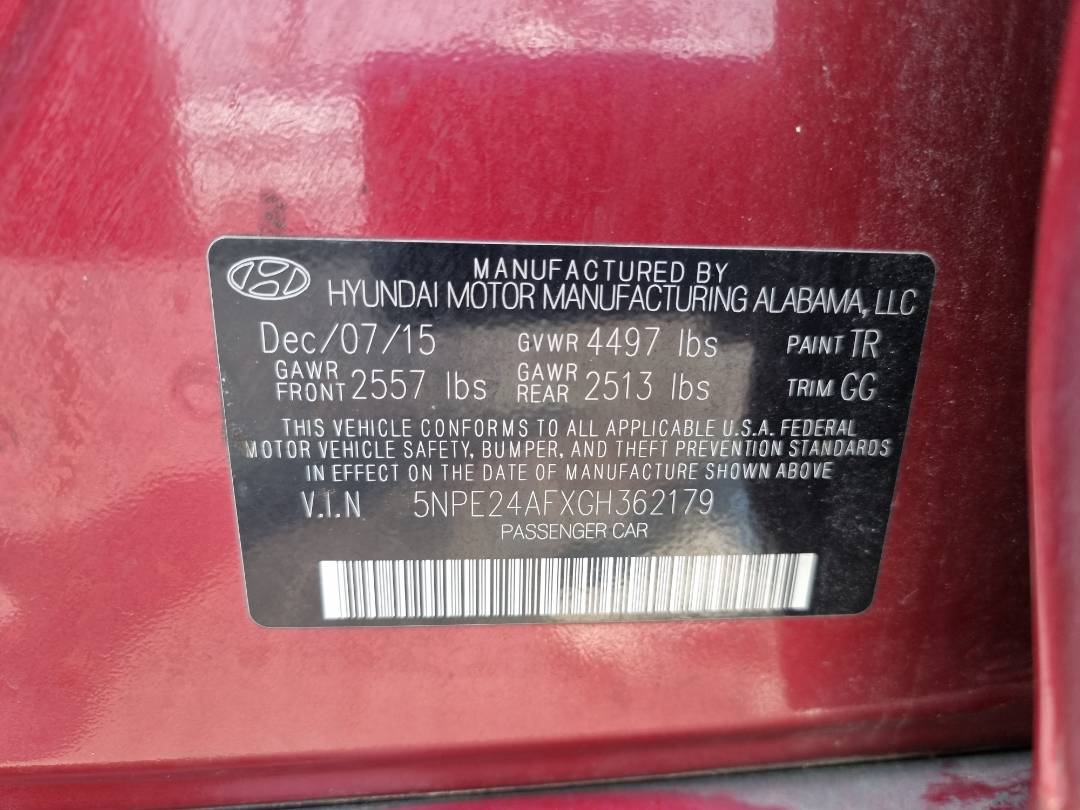 2016 HYUNDAI SONATA — 165059 Miles — Lot 1254874 — Ind. 12 - Marhaba Auctions Used Cars - Image 7