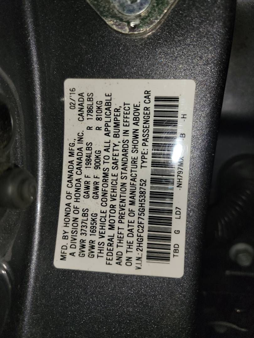 2016 HONDA CIVIC — 140222 Miles — Lot 70757053 - Marhaba Auctions Used Cars - Image 7