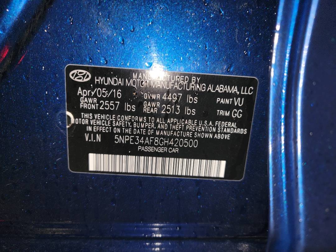 2016 HYUNDAI SONATA — 105559 Miles — Lot H420500 - Marhaba Auctions Used Cars - Image 10