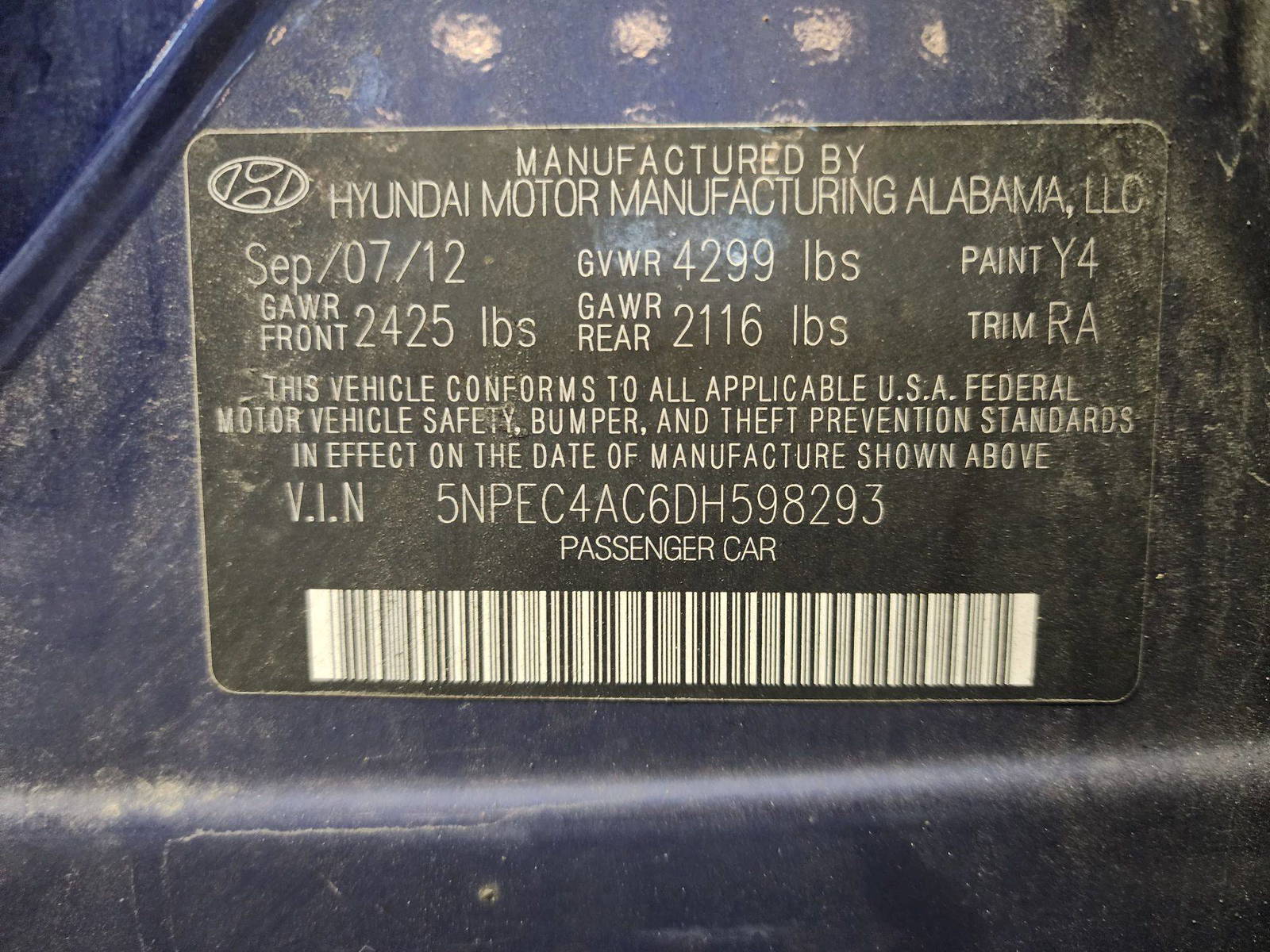 2013 HYUNDAI SONATA — 139340 Miles — Lot 77219274 — Al Quoz - Marhaba Auctions Used Cars - Image 11
