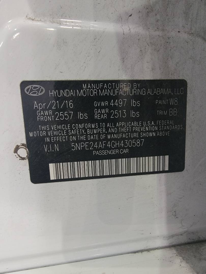 2016 HYUNDAI SONATA — 103591 Miles — Lot F4GH430587 — Main - Marhaba Auctions Used Cars - Image 10