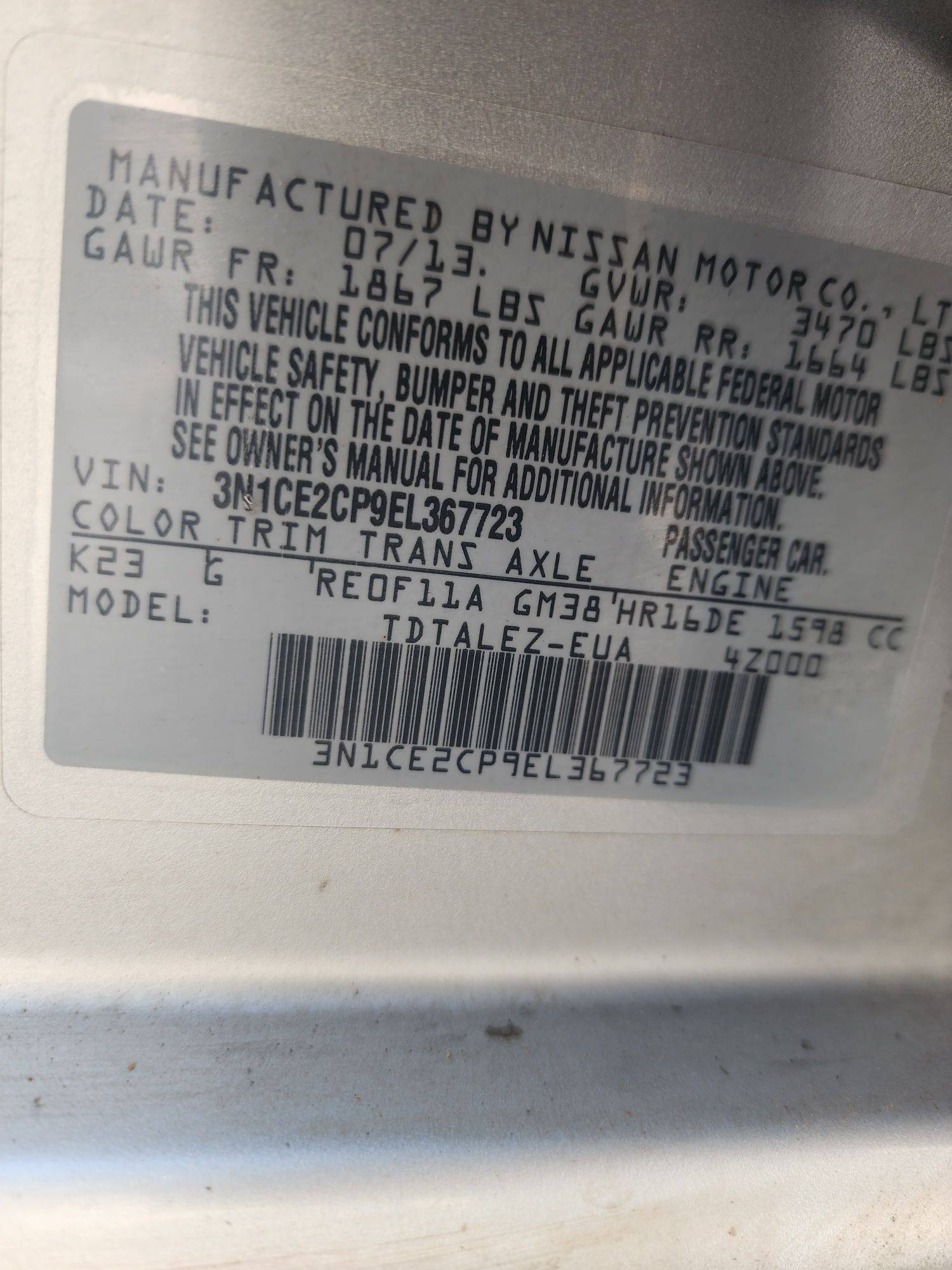 2014 NISSAN VERSA NOTE — 72260 Miles — Lot 60228743 - Marhaba Auctions Used Cars - Image 3