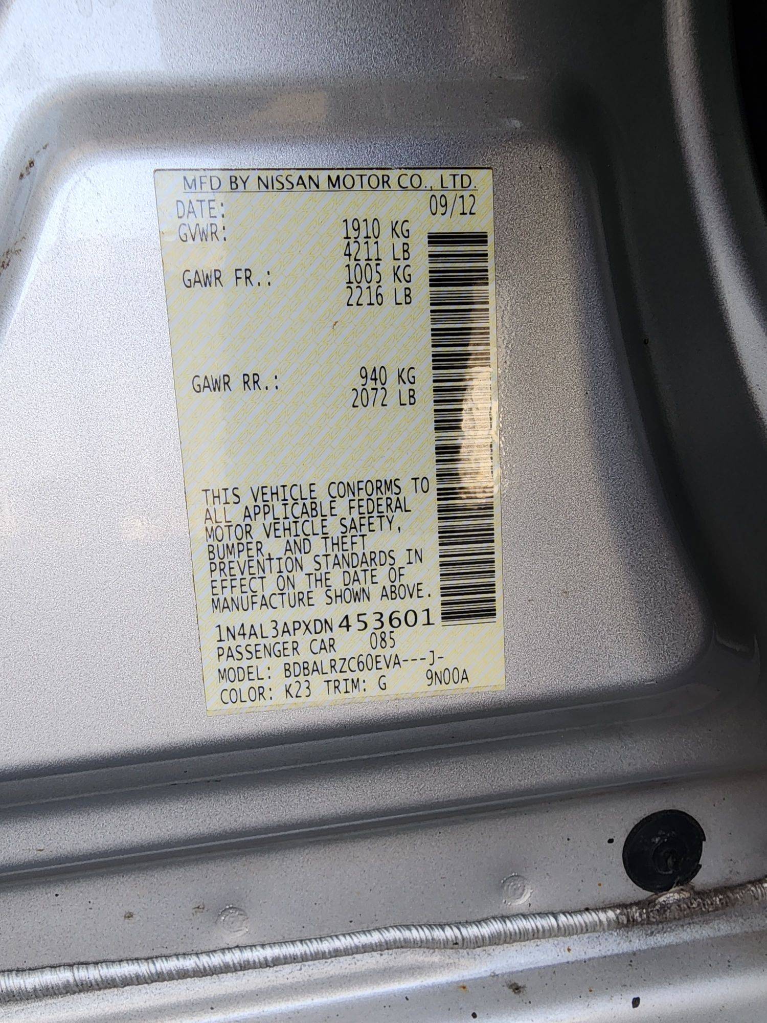 2013 NISSAN ALTIMA — 137803 Miles — Lot 40445164 — Main - Marhaba Auctions Used Cars - Image 9